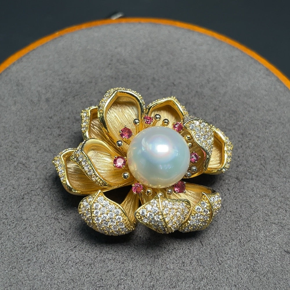 Seawater pearl inlaid brooch non-gold inlaid card 15.2mm approx. total weight about 39.35g