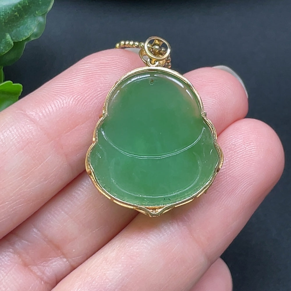 Hetian Jade Buddha Pendant in 18K Gold with Non-Gold Chain