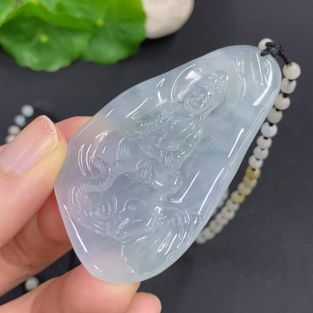 Jadeite Samantabhadra Bodhisattva pendant in green jade, featuring intricate carved details, from HUILIU HQ.