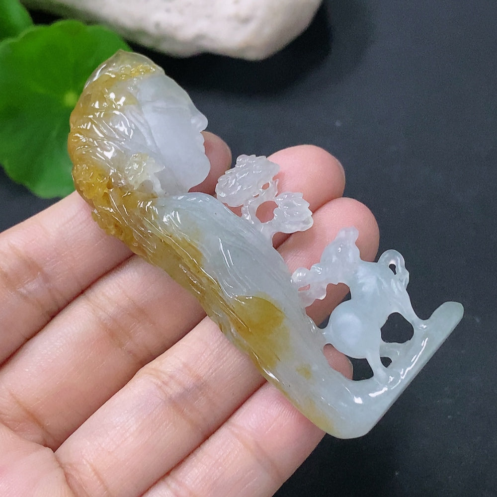 Jadeite Pendant Featuring a Sika Deer, Approximately, Color Origin Undetermined | Huiliu Certified