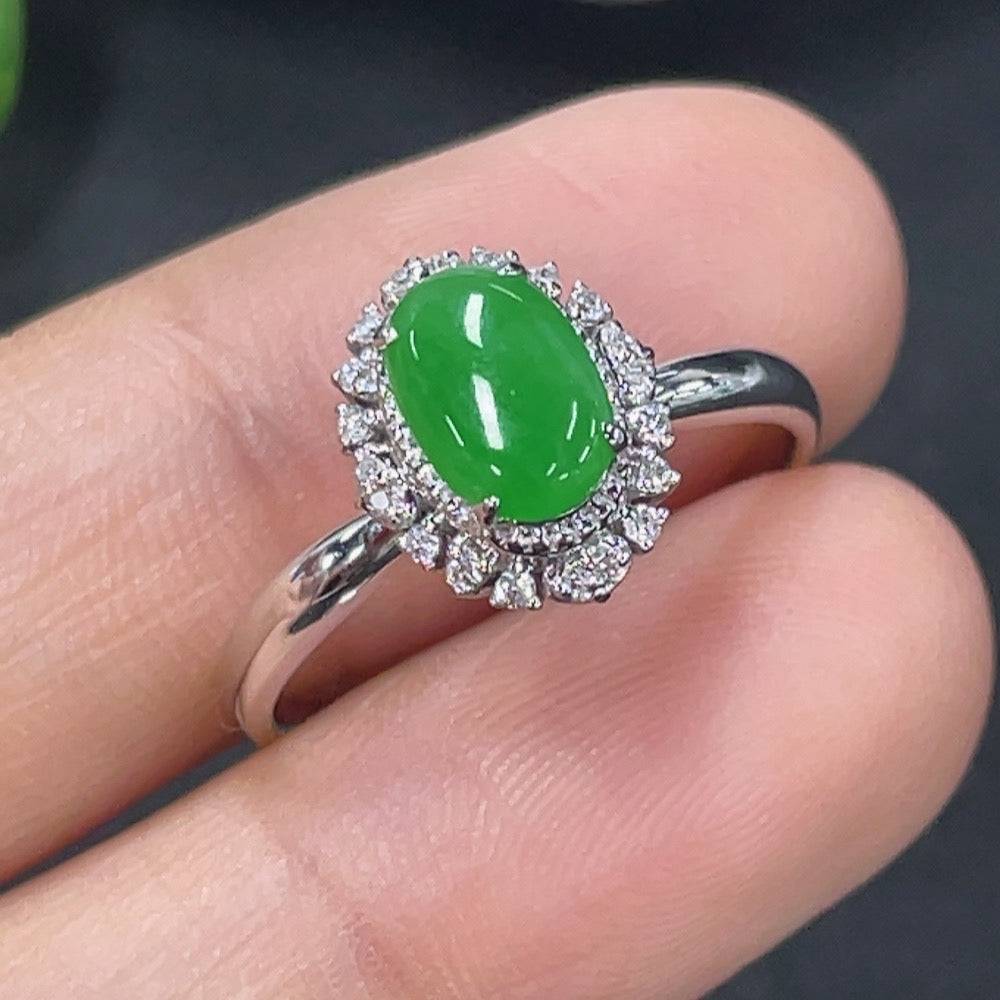Huiliu Jadeite ring with intricate inlay and diamond accents, showcasing elegant craftsmanship and luxurious design.