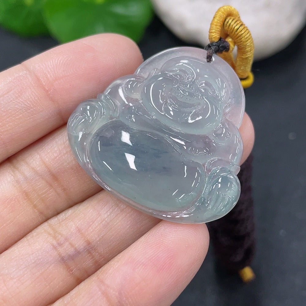 Jadeite Pendant Buddha, Total Weight Including Rope 9.86g