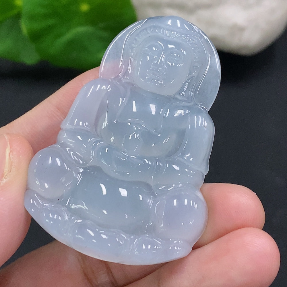 Huiliu Jadeite Guanyin pendant, crafted from green jade, featuring intricate details, approximately 1 inch in size.