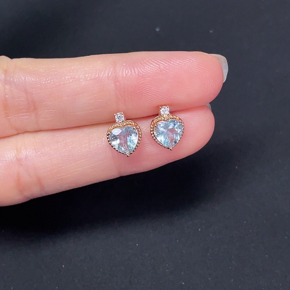 Aquamarine Stud Earrings 18K Gold Accented with Diamonds