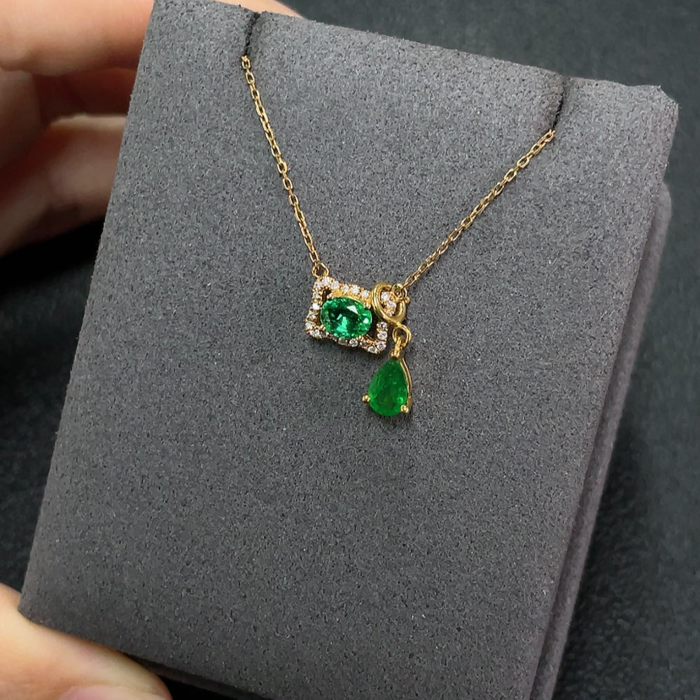 Emerald Pendant 18K Gold Clarity Enhanced with Diamond Accents