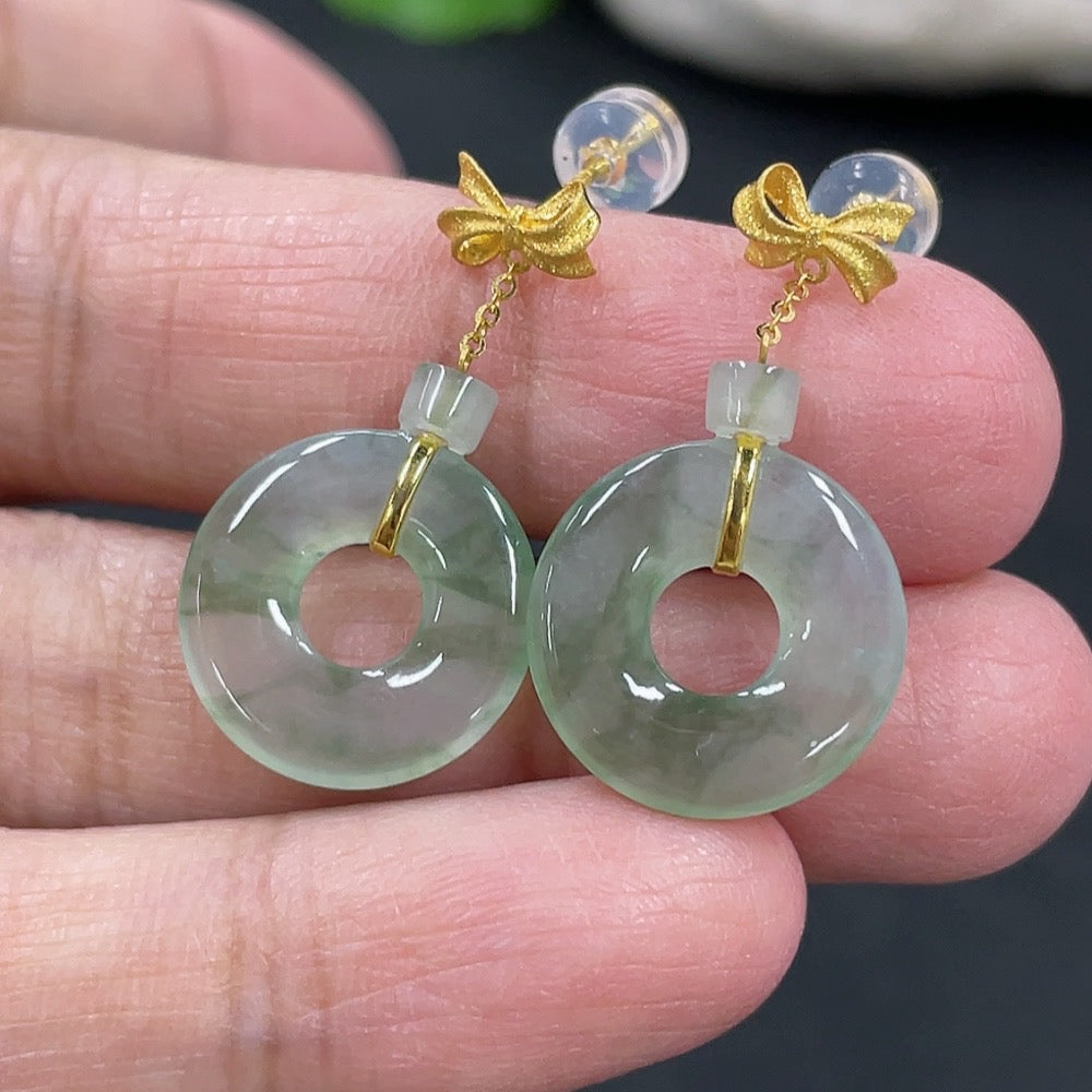 Jadeite donut inlaid earrings pair 18k gold inlaid total weight approx. 2.76g (excluding ear stoppers)