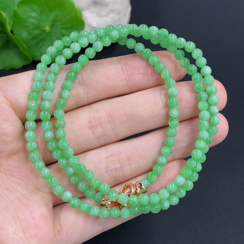 Jadeite Bead Necklace Non-Gold Total Weight Approximately 17g Size About 3.8mm