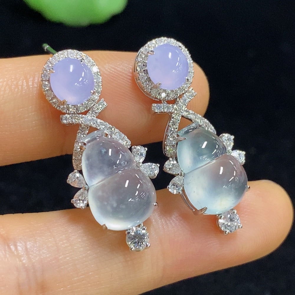 HUILIU HQ jadeite gourd inlaid earrings with 18k gold and diamond accents, showcasing intricate craftsmanship and elegant design