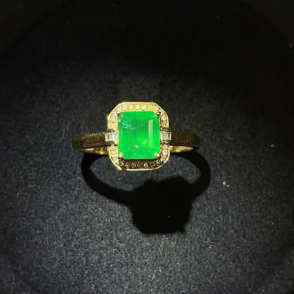 Emerald Ring in 18K Gold, Size 15, Approx. 2.24g Total Weight, Clarity Enhanced, Accented with Diamonds