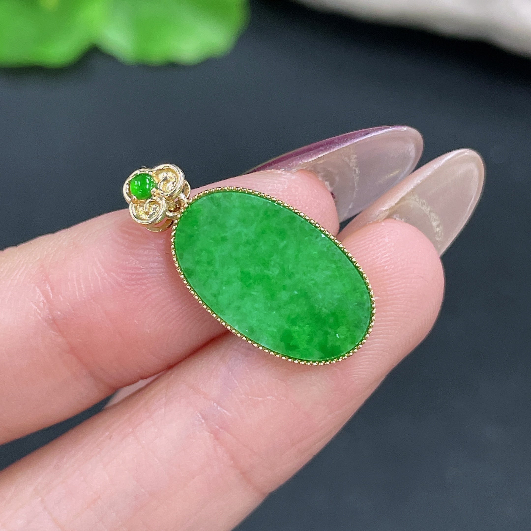 Jadeite Pendant 18k Gold Inlaid Total Weight Approx. 1.72g