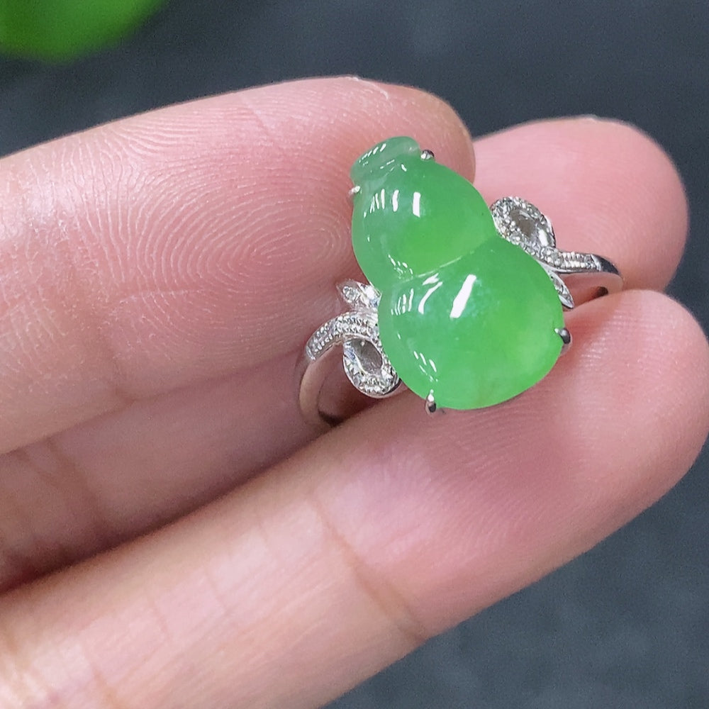 Jadeite Inlaid Ring with Diamond Accents . | Huiliu Certified