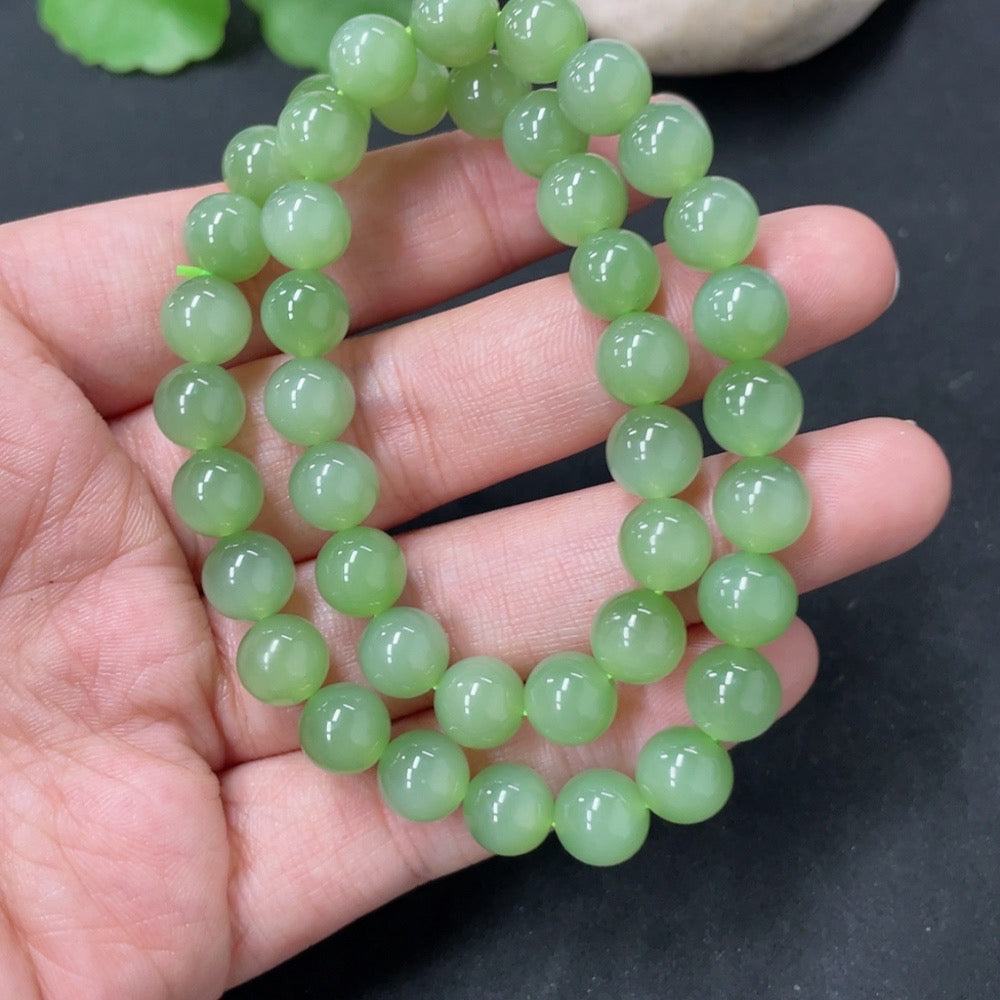 Hetian Jade Bead Necklace, Approx. 7.6mm, Total Weight Approx. 33.6g