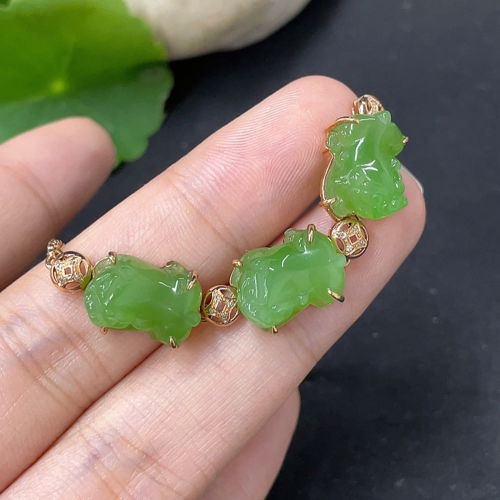 Hetian Jade Inlaid Bracelet with Diamond Accents, 69% Gold Content with 18K Gold