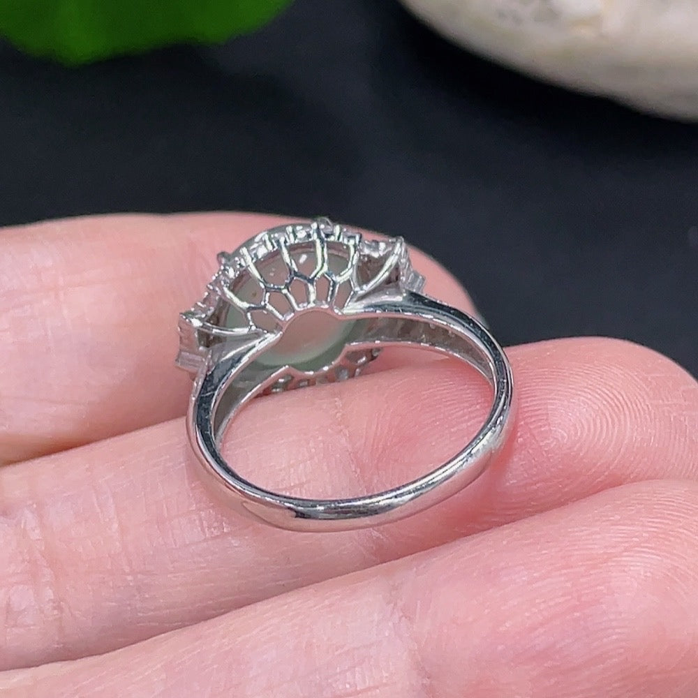 Jadeite Inlaid Ring . (With Diamond Accents) | Huiliu Certified