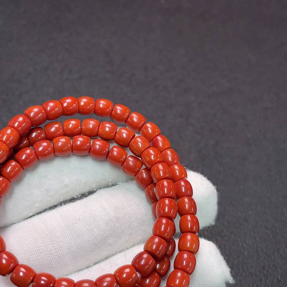 South Red Agate gemstone bead strand with visible organic matter, 5.6mm size, from HUILIU HQ gemstone collection.