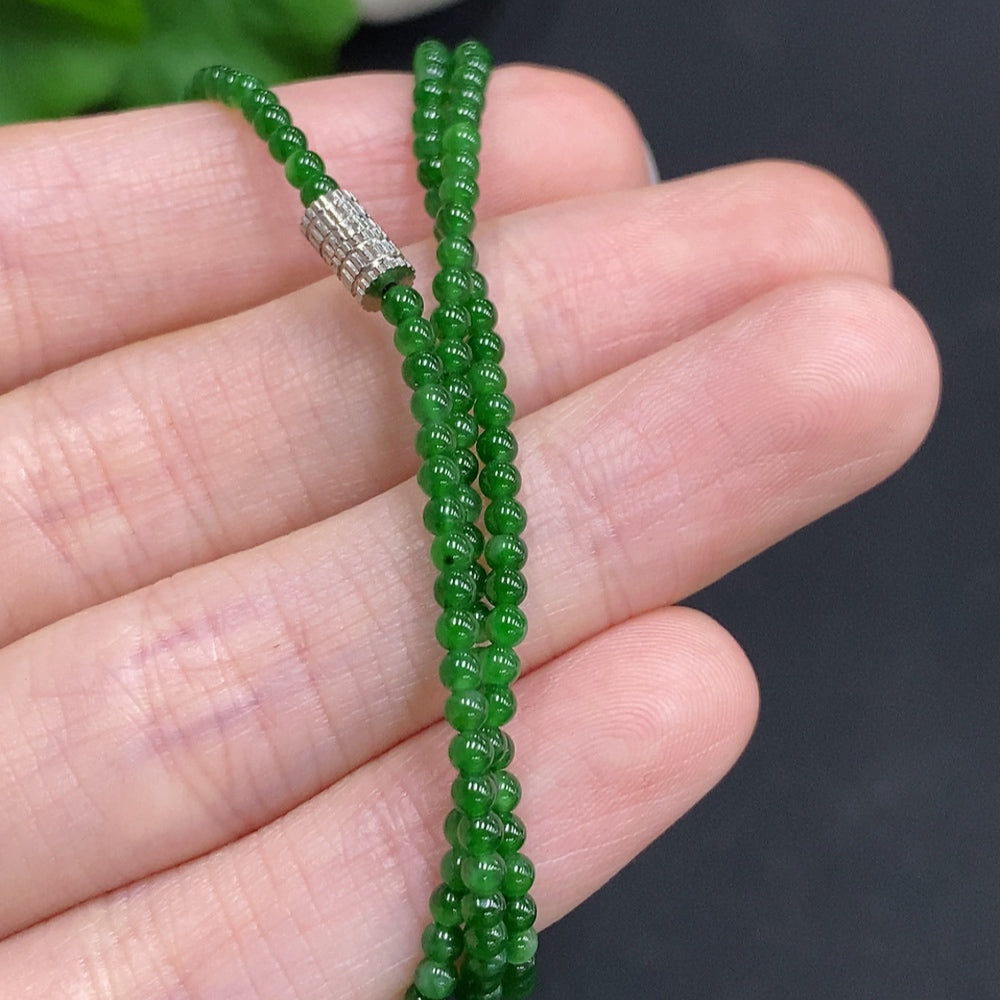 Jadeite Bead Necklace Approx. 2mm Non-Gold Total Weight About 4.7g