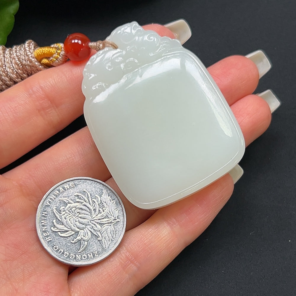 Hetian Jade Plain Pendant with Rope