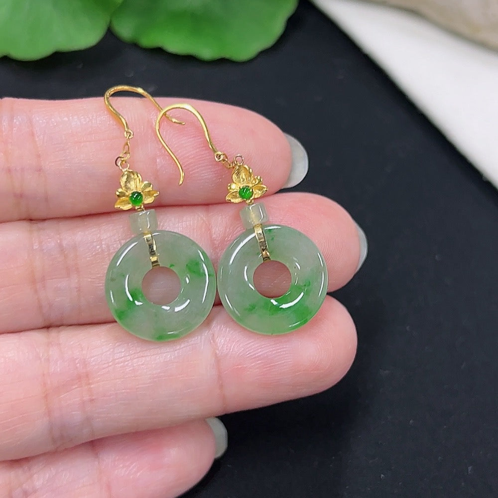 Jadeite Donut Earrings Set in 18K Gold