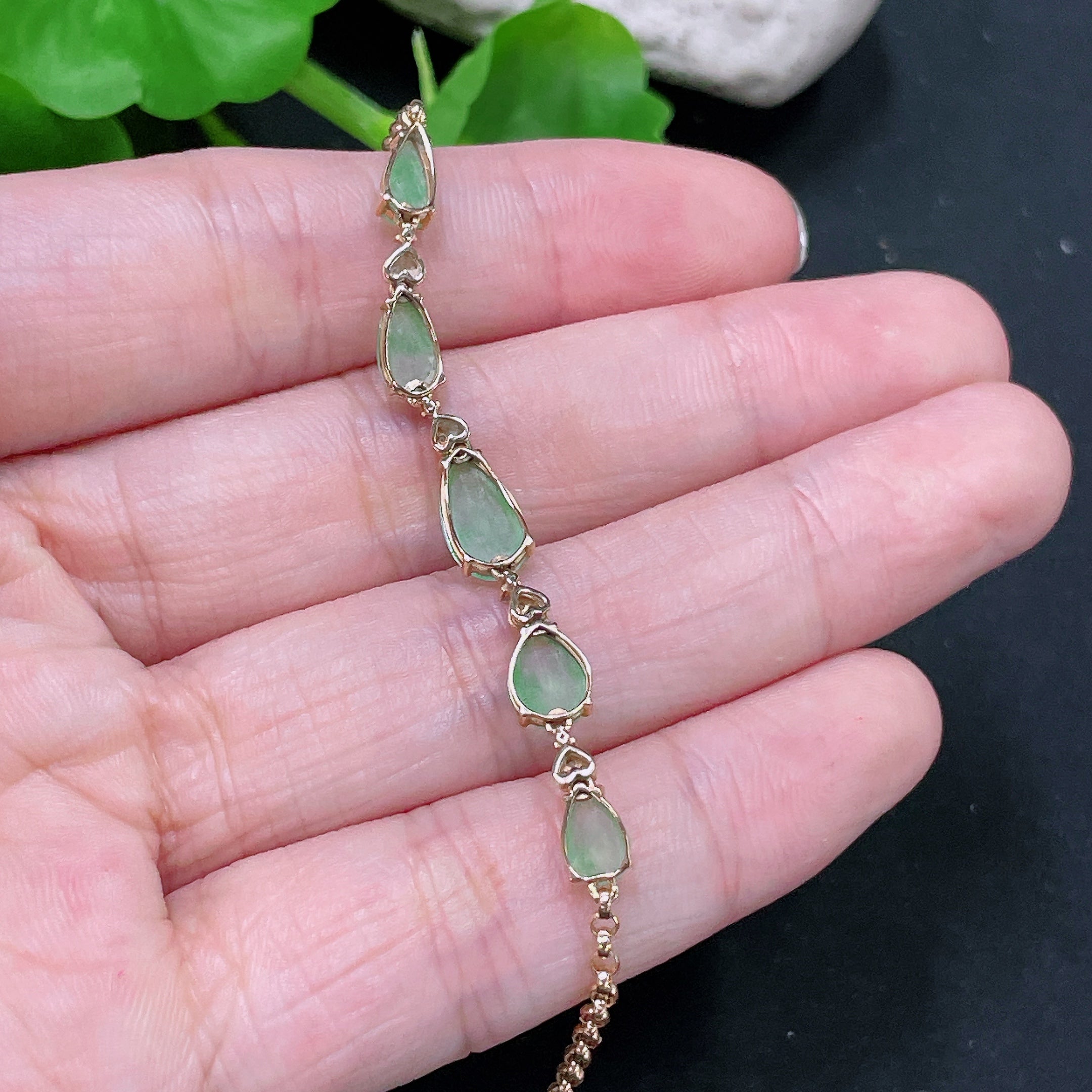 Jadeite Inlaid Bracelet 18K Gold Total Weight Approx. 2.5g (With Diamond Accents)