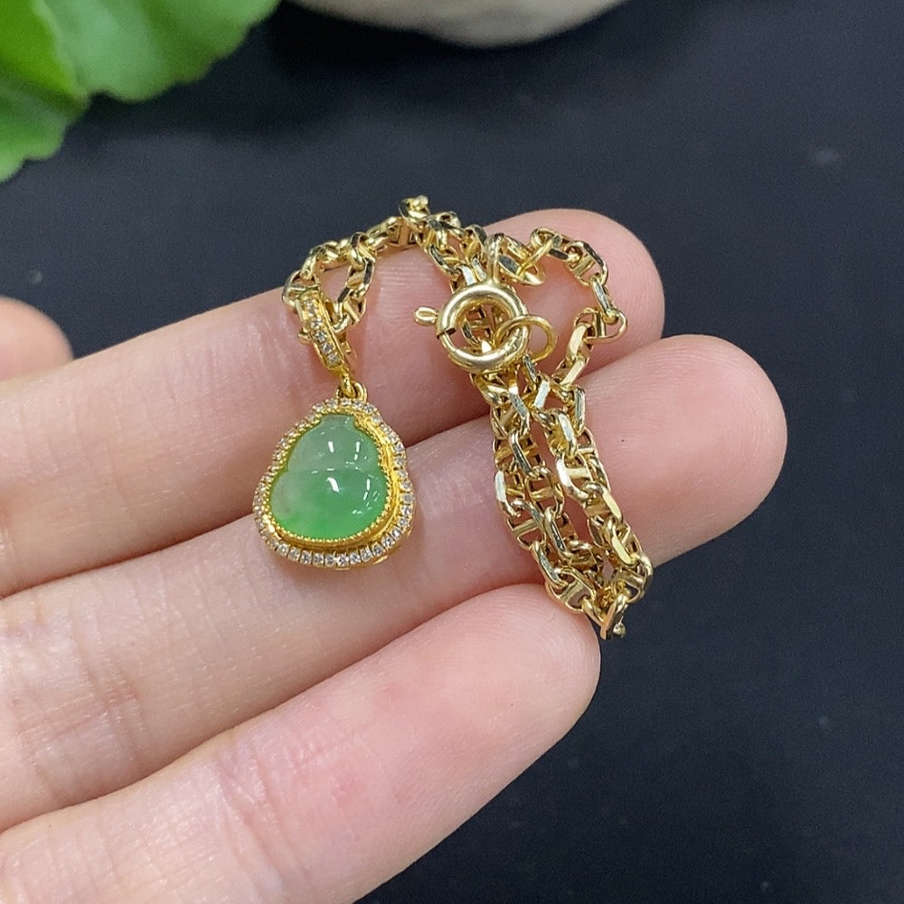 Jadeite Gourd Inlaid Bracelet with Diamond, . | Huiliu Certified