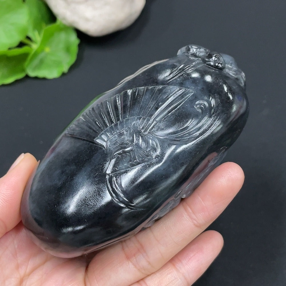 Hetian Jade Black and White Seed Material Handheld Piece - Zhong Kui, Total Weight Approx. 349.4g