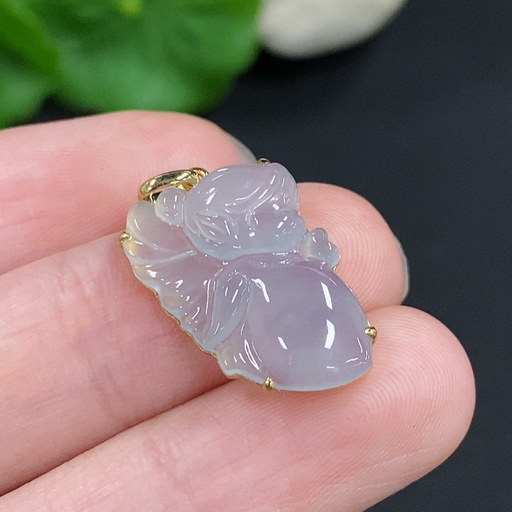 Jadeite Inlaid Pendant 18K Gold Total Weight Approx. 1.9g