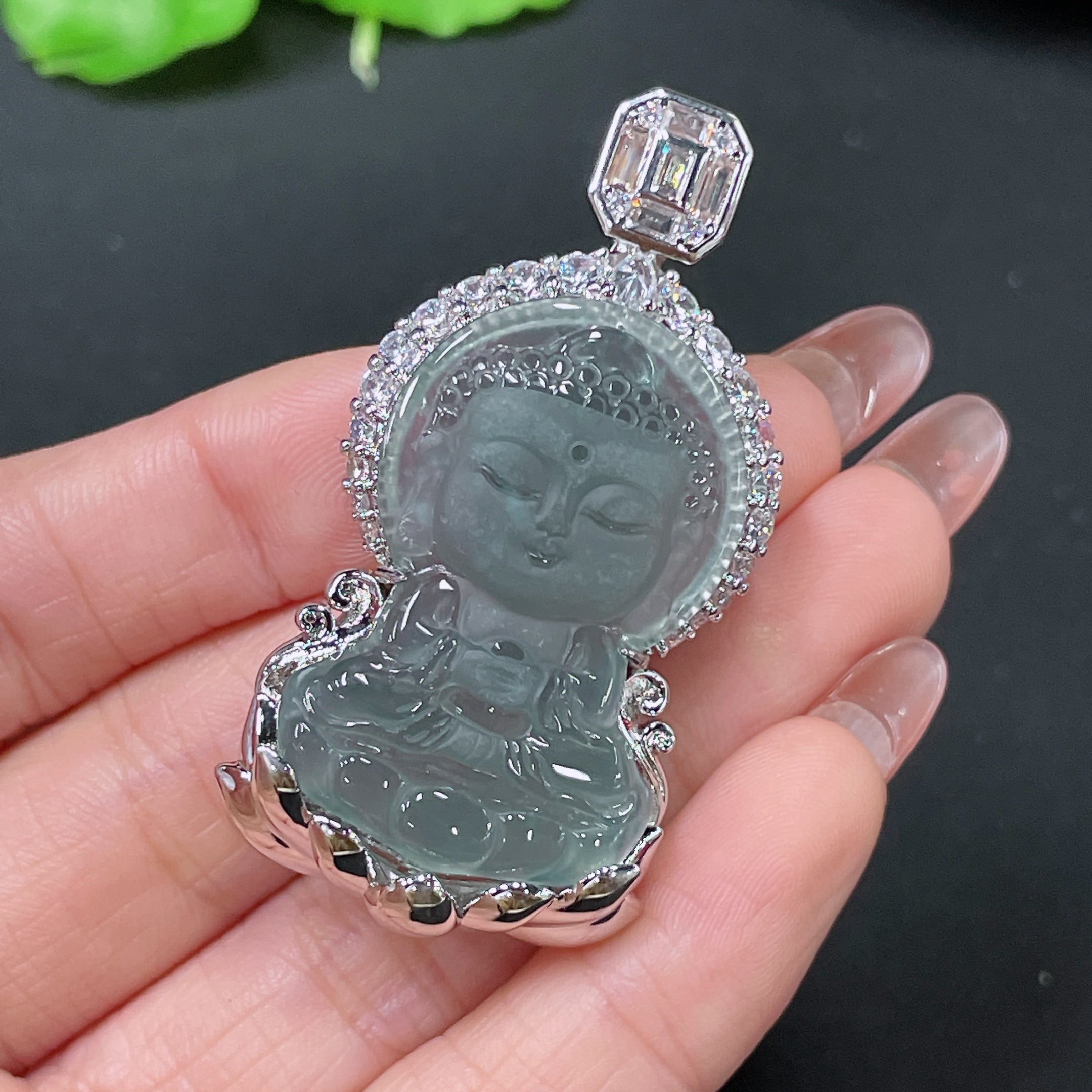 Jadeite Pendant Baby Buddha Non-Gold Total Weight Approx. 18.9g