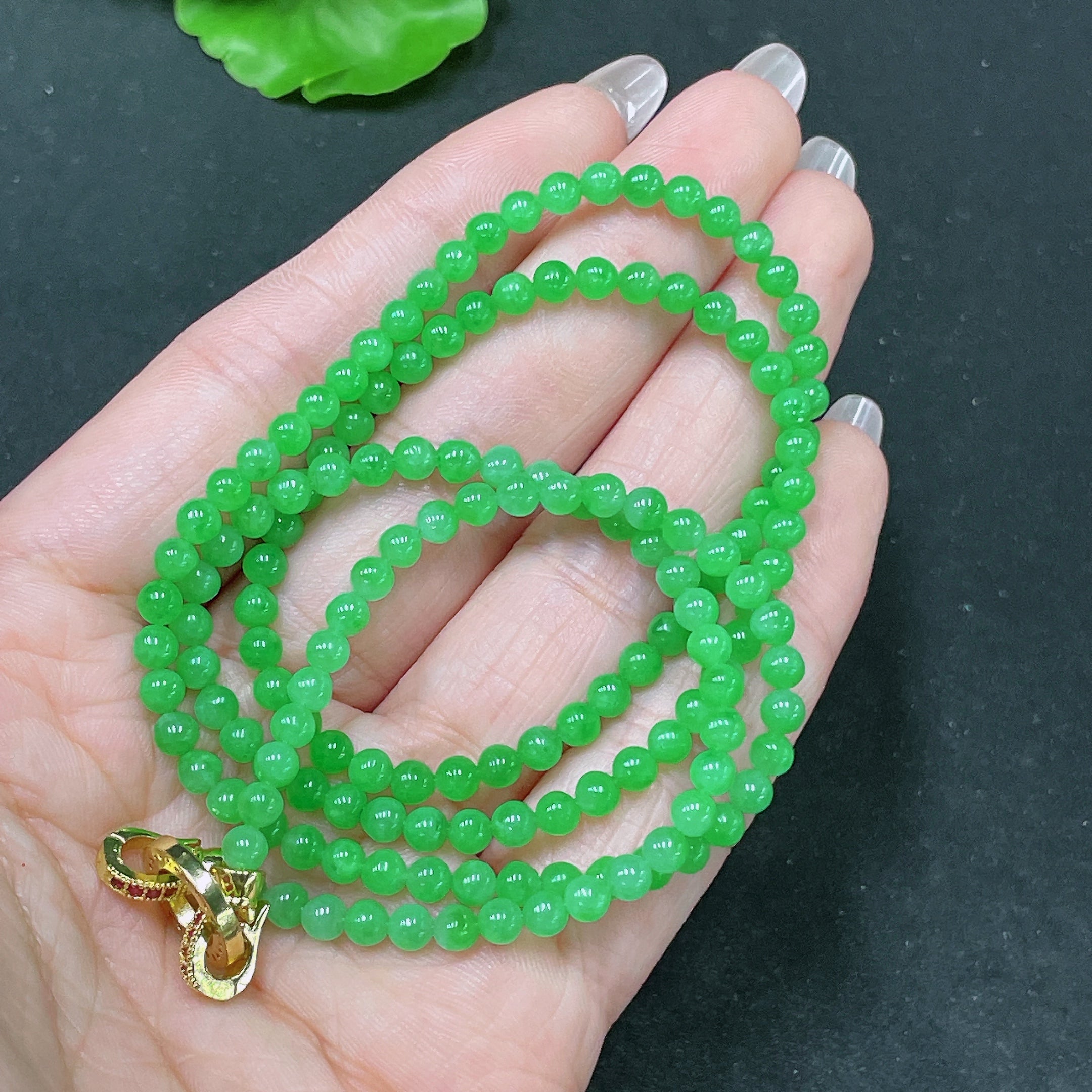 Jadeite Bead Necklace Non-Gold Total Weight Approx. 16.8g Size About 3.8mm