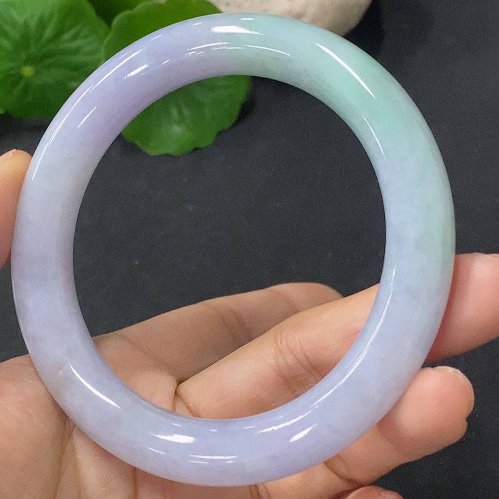 HUILIU HQ jadeite round bangle, 58g, size 55.6, smooth green jade jewelry with polished finish and circular shape.