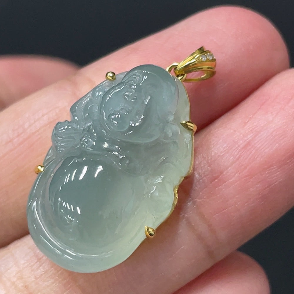 Jadeite Buddha Pendant with 18k Gold Setting, Total Weight Approx. 6.04g
