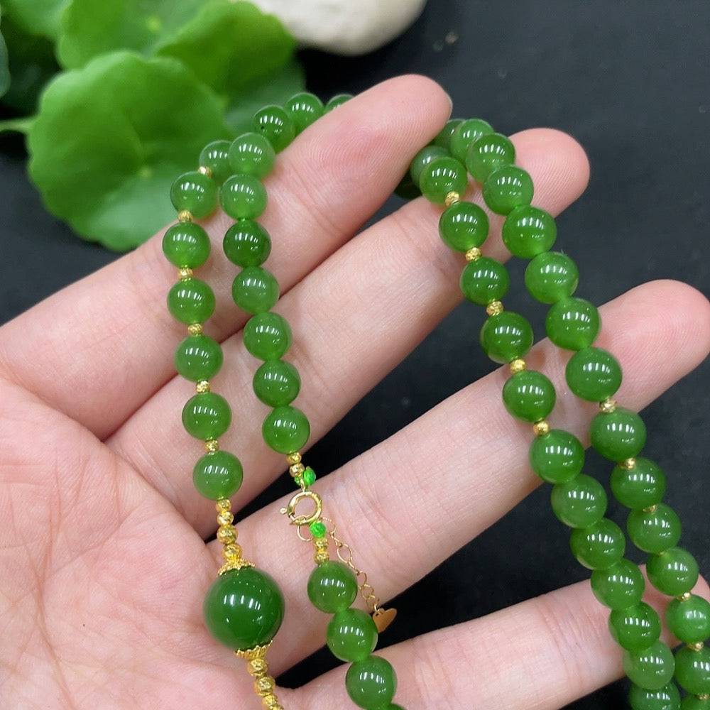 Hetian jade jasper bead necklace with 6mm beads, gold content 72%, weighing about 27.9g, from HUILIU HQ.