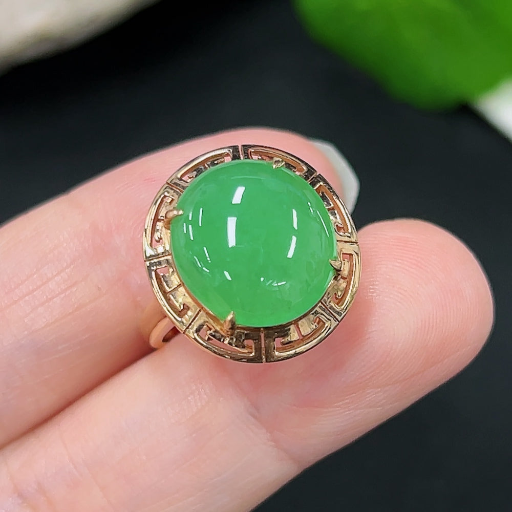 Jadeite Inlaid Ring Size 12 18K Gold Total Weight Approx. 4.7g