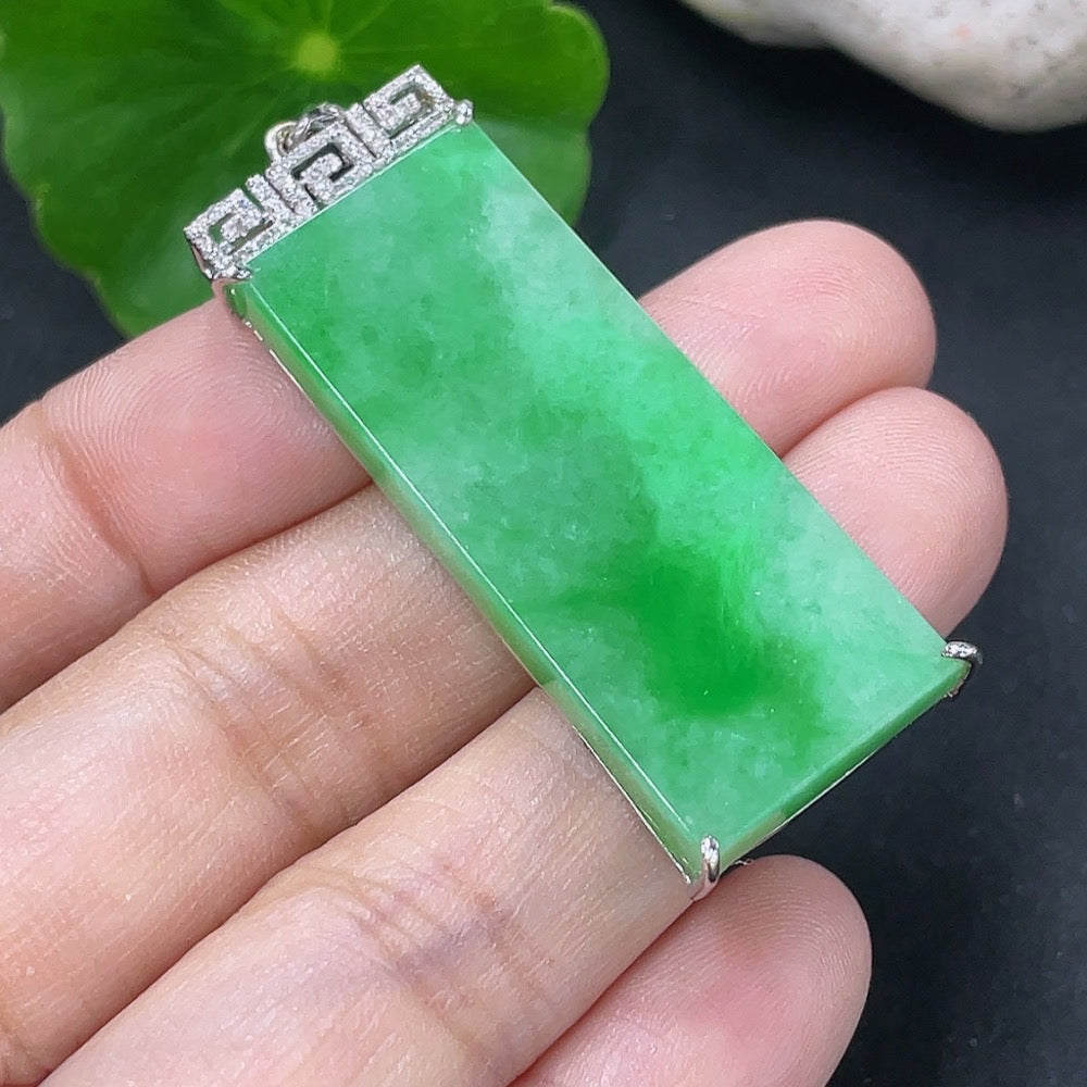 Jadeite Plain Pendant with 18K Gold and Diamond Accents