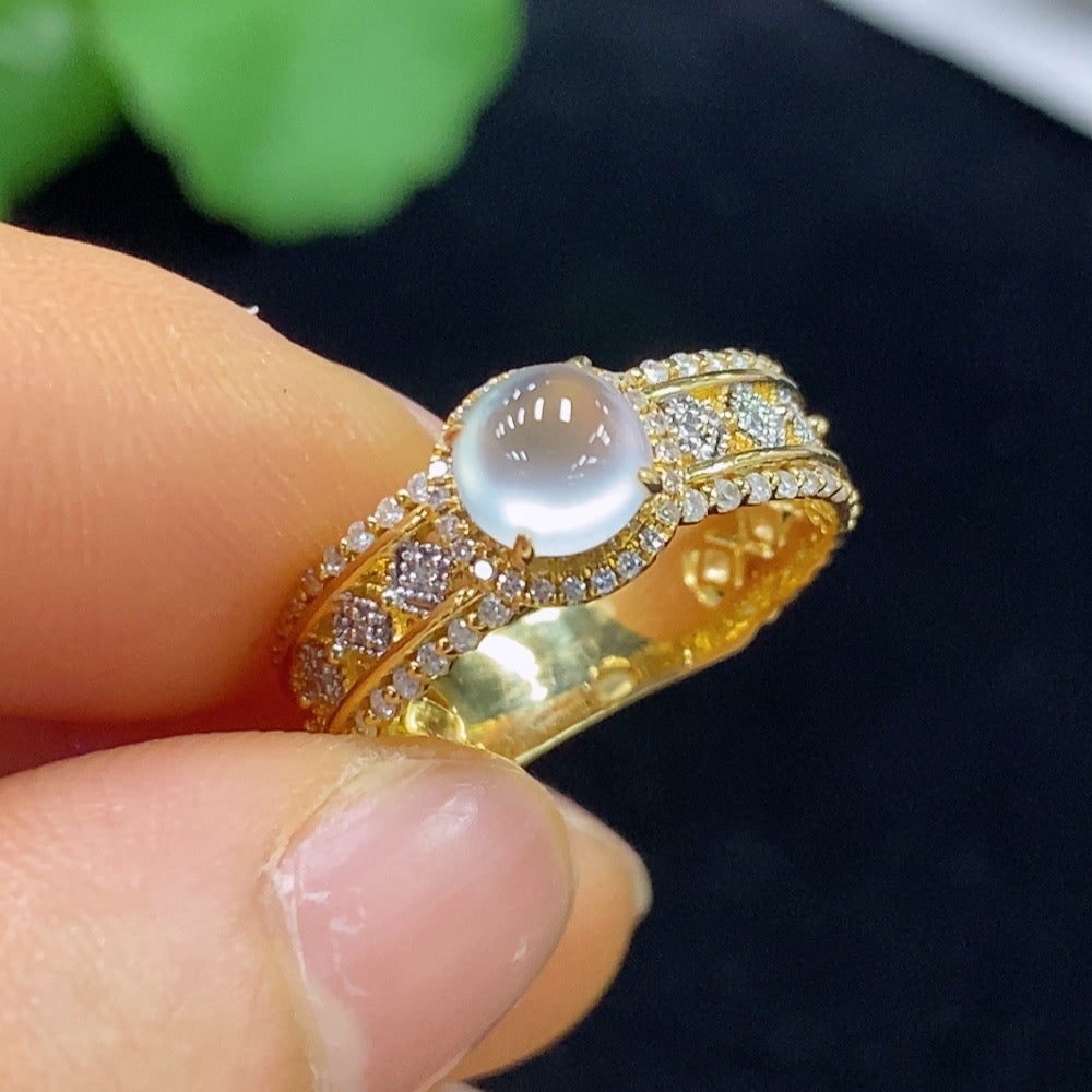 Jadeite Cabochon Ring with and Diamond Accents, . | Huiliu Certified