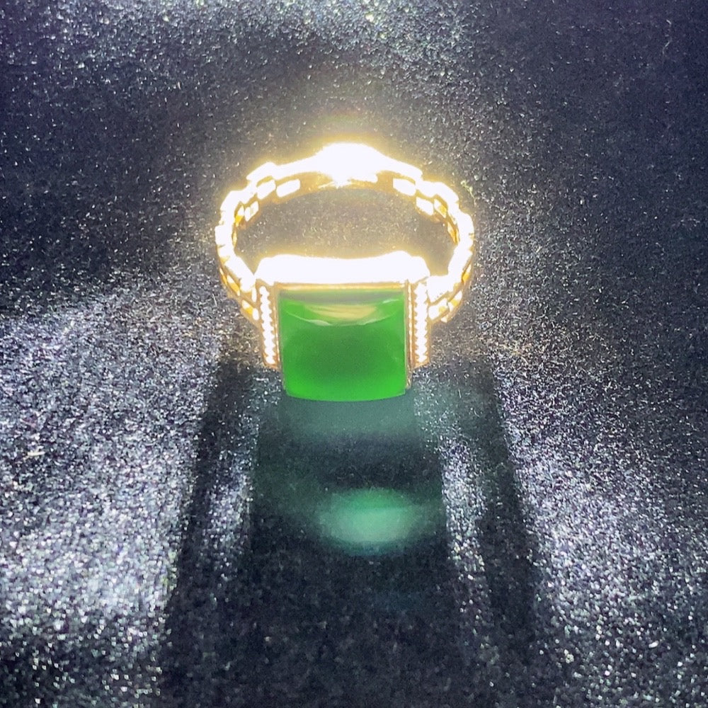 Jadeite Inlaid Ring with Diamond Accents . | Huiliu Certified