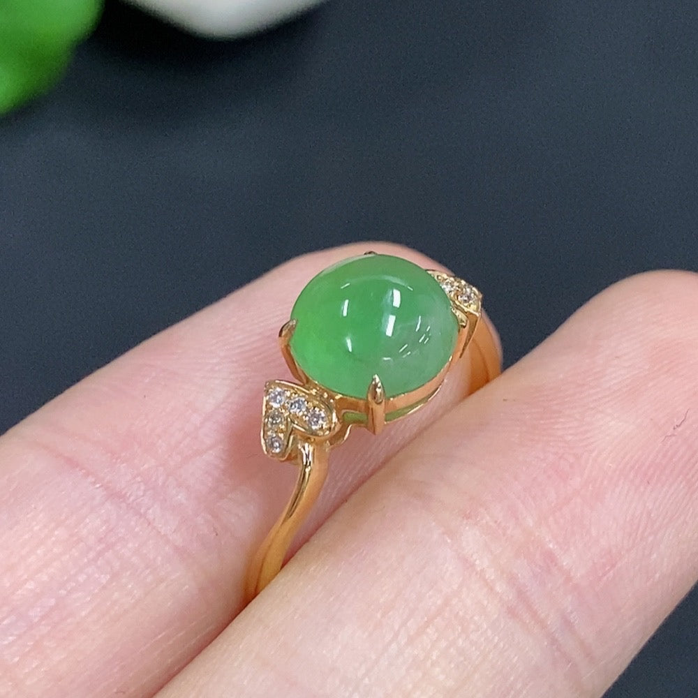 Jadeite inlaid ring 18K Gold with diamond