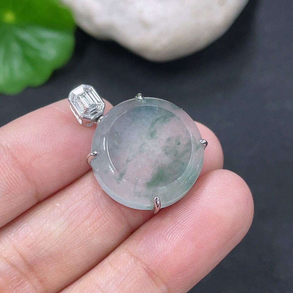 Jadeite plain pendant with 18K gold and diamond accents, featuring a smooth, polished surface on a necklace chain.