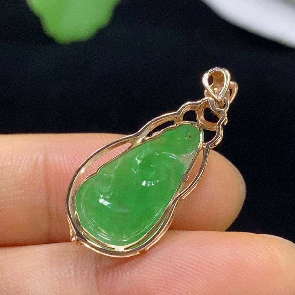 HUILIU HQ jadeite Ruyi pendant with diamond accents, inlaid design, featuring a polished jade surface and intricate craftsmanship.