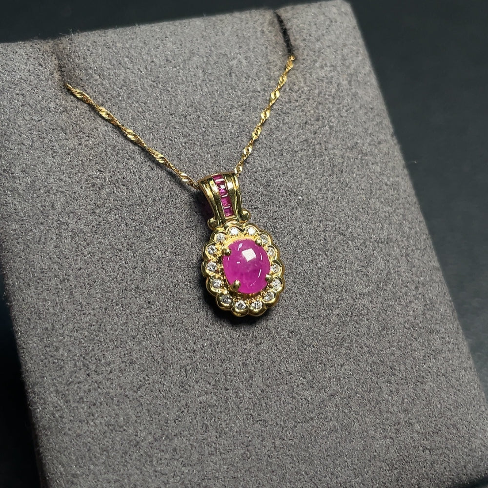 Ruby Necklace 18K Gold with Diamond Accents, Total Weight Approx. 3.05g