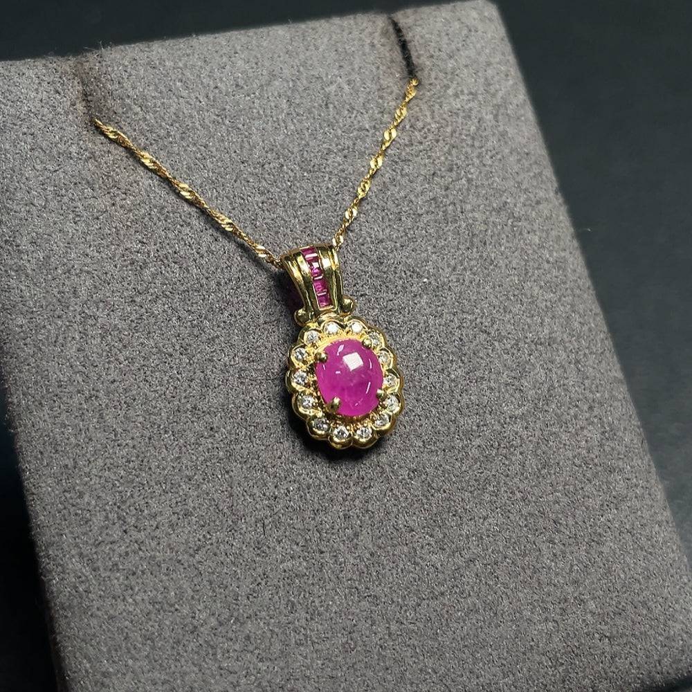 HUILIU HQ Ruby necklace with diamond accents featuring vibrant red gemstones and sparkling diamond details.