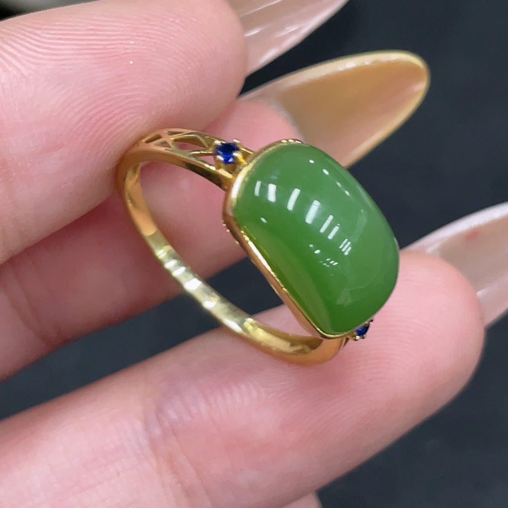 Hetian Jade Open-ended Inlaid Ring with 18k Gold, Size 15, Total Weight Approx. 2.1g