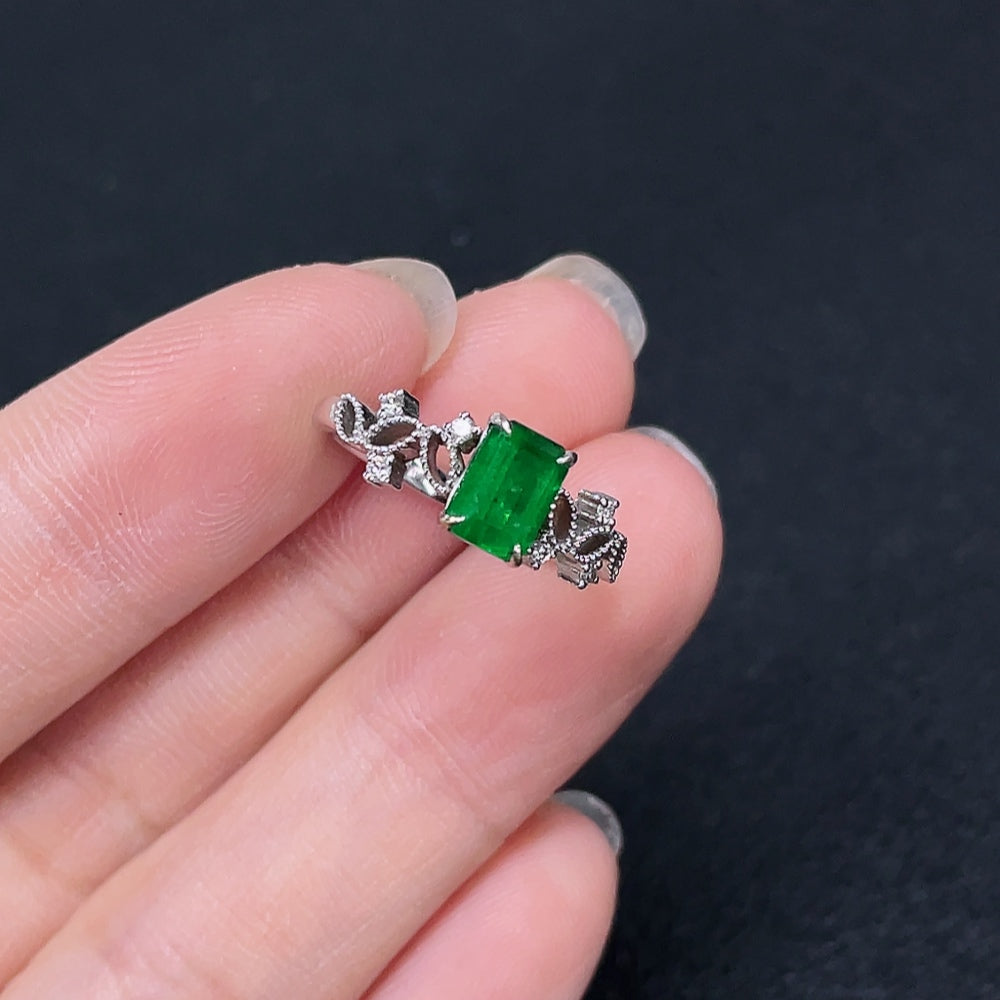 18K Gold Emerald Ring, Clarity Enhanced, Accented with Diamonds, With Certificate