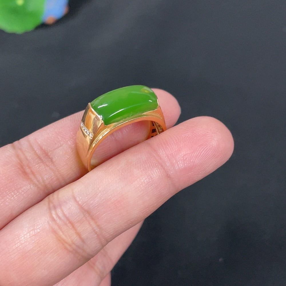 Hetian Jade Jasper Inlaid Ring . No Hallmark Diamond Accents | Huiliu Certified