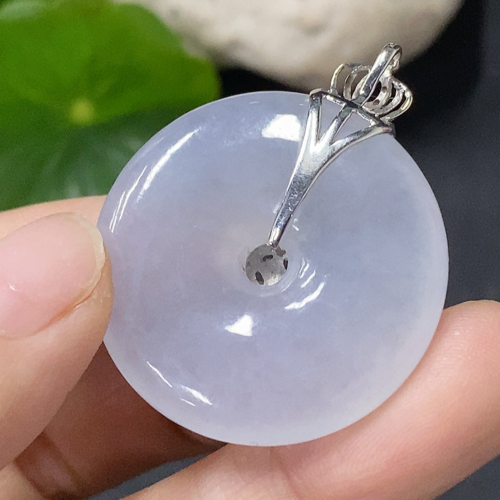 Huiliu Jadeite safety pendant with clasp and diamond accents, featuring polished green jade stone and detailed craftsmanship.