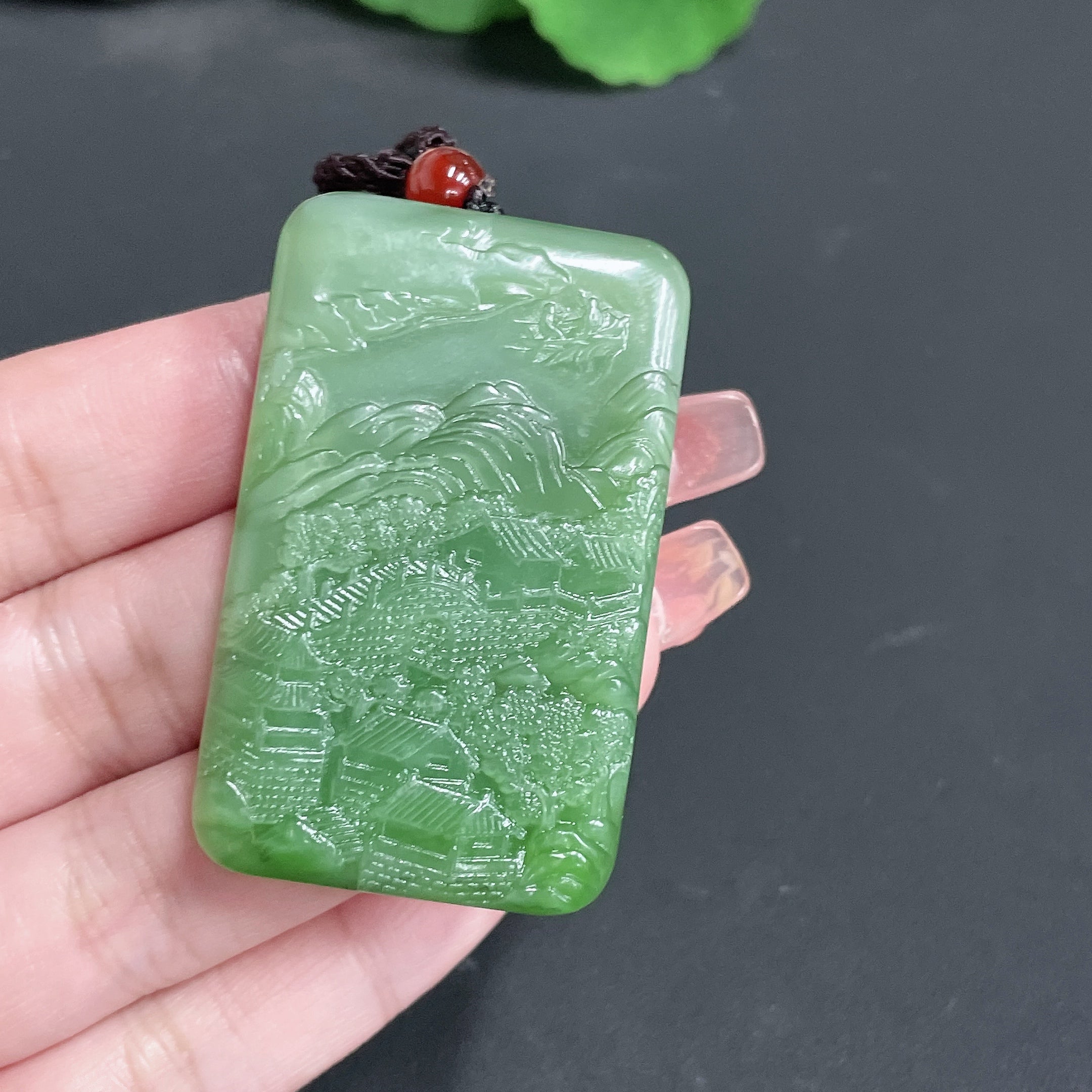 Hetian Jade Pendant Landscape Plaque with Rope Total Weight 55.12g