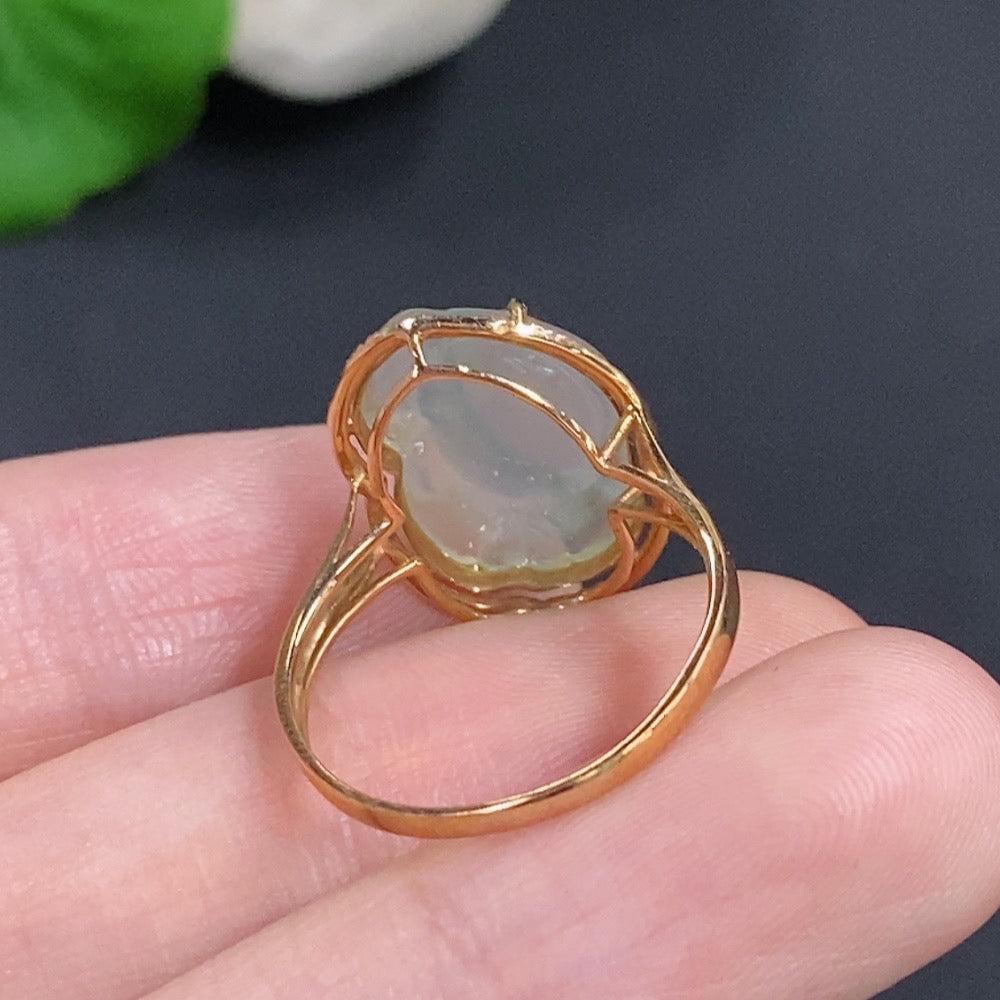 Jadeite Three-Legged Toad Ring in 18K Gold with Diamond Accents