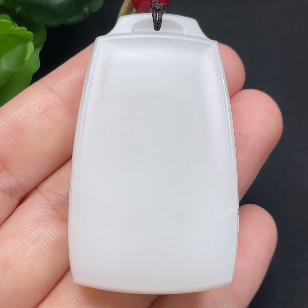 Hetian jade plain pendant on rope necklace, handcrafted jewelry by HKHQ featuring smooth jade in a simple, elegant design.