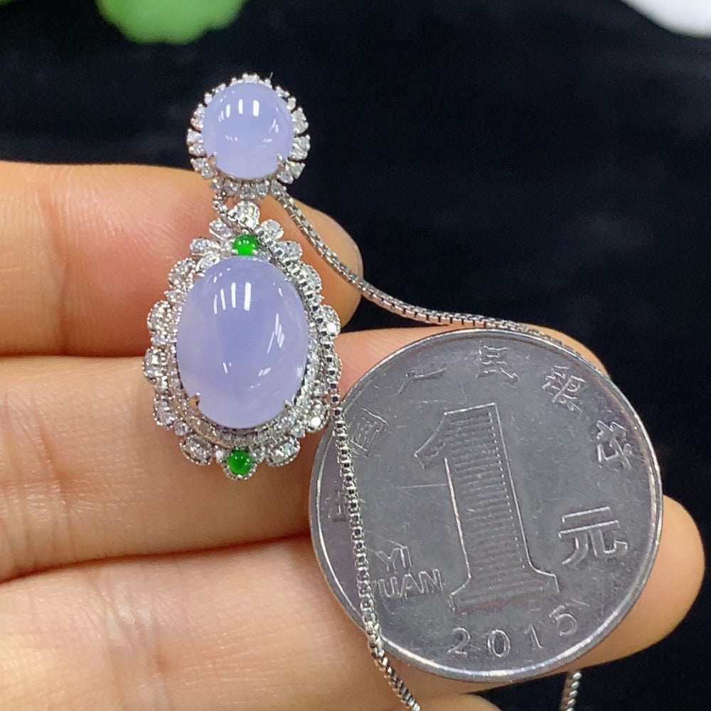 Jadeite Cabochon Inlaid Pendant 18k Chain Non-Gold with Diamond Accents Total Weight Approx. 3.24g (Excl. Chain)