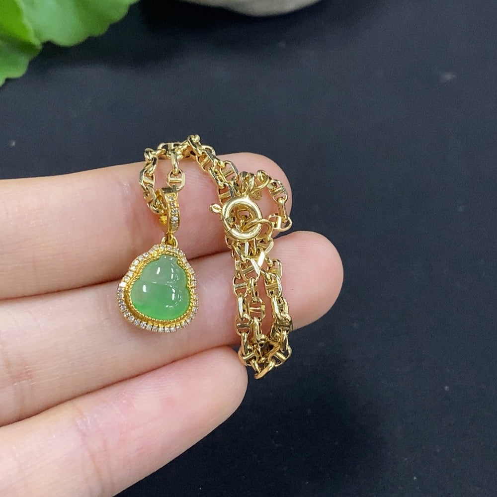Jadeite Gourd Inlaid Bracelet 18K Gold with Diamond, Total Weight Approx. 2.47g