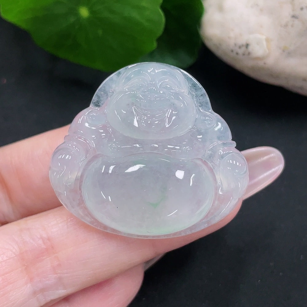 Jadeite Buddha pendant from HUILIU HQ, carved from green jade, weighing approximately 11.5 grams, with intricate Buddha design.
